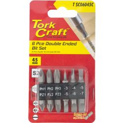 6pc 45mm Double End Bit Set Ph1,2,3 Pz1,2,3 Sl3,4,5,6,7mm